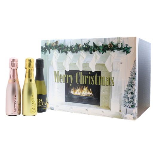 [ADVENTWHITEFIREPLACE] Prosecco Advent Calendar, 24 x 20cl bottles 'White Fireplace Scene'
